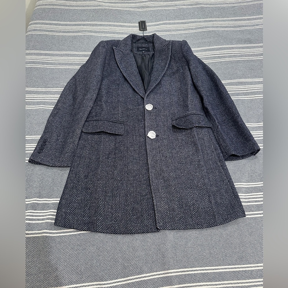 NWT Braveman Navy Blue Herringbone Top Coat Overcoat